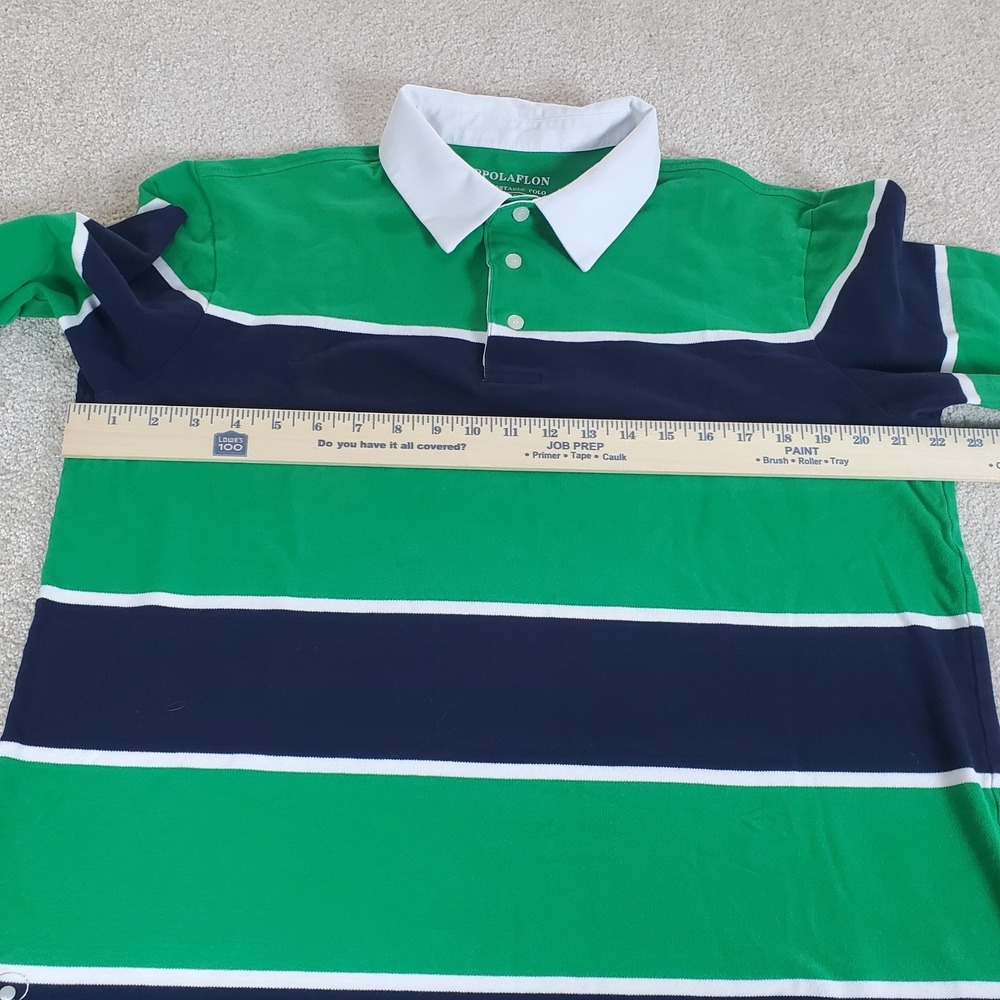 Ppolaflon Men's Striped Rugby Polo Shirt SZ  Large Long Sleeve Blue Green Preppy - Picture 4 of 13